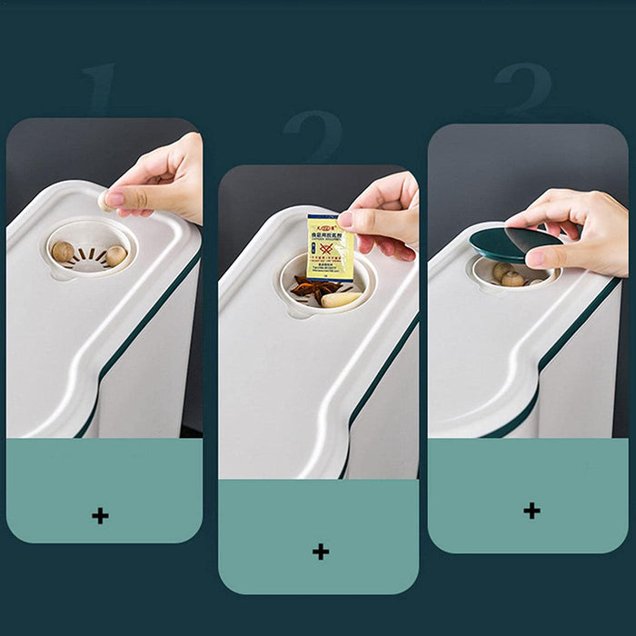 Someone taking the top off the 10 kg Single Grind Rice and Grain Dispenser