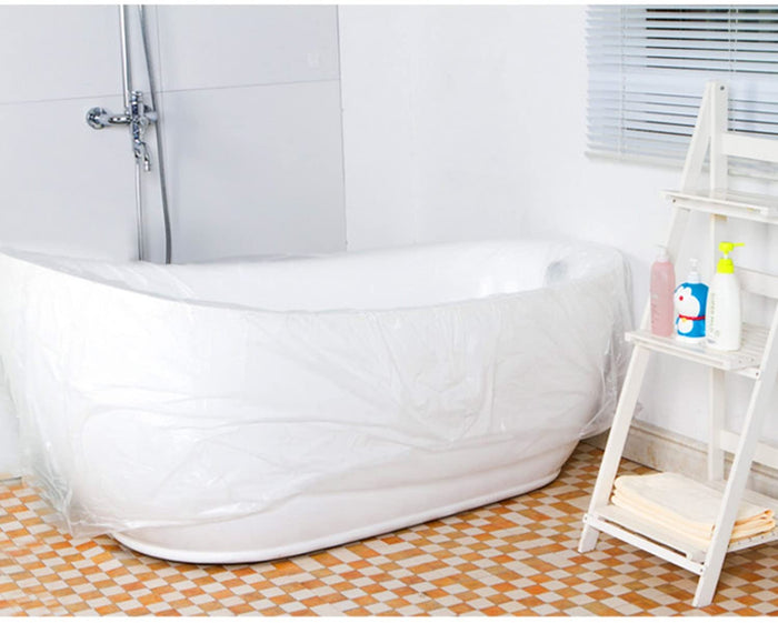 A bathtub with a Disposable Bathtub Bag