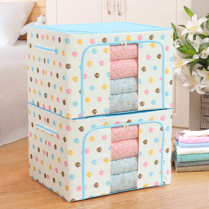 2 Pack 72L Foldable Cloth Storage Organizer Box, Large Capacity Wardrobe Organizer with Steel Frame Support!