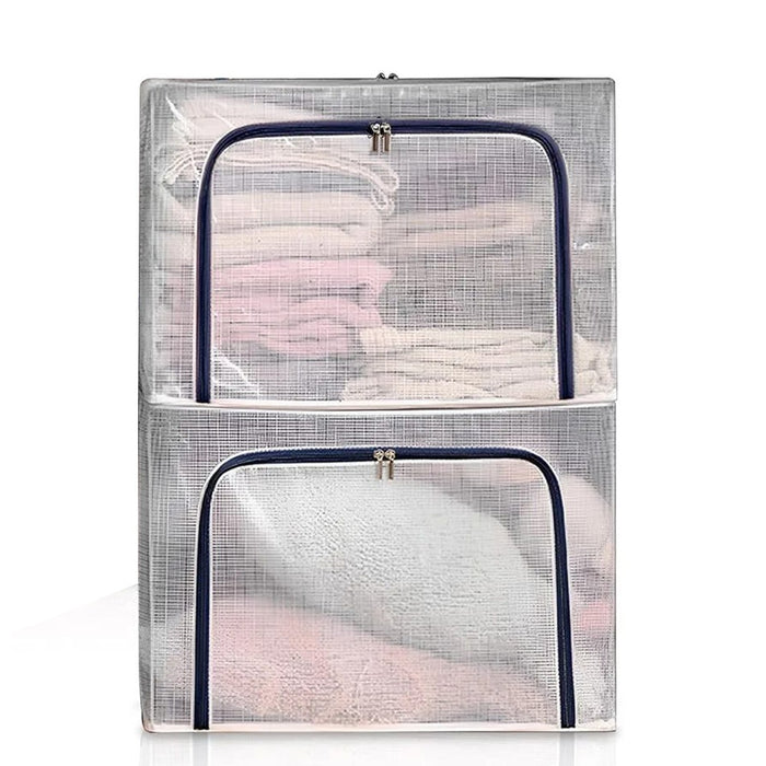 2 Pack 72L Foldable Cloth Storage Organizer Box, Large Capacity Wardrobe Organizer with Steel Frame Support!