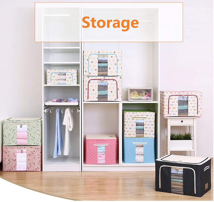 2 Pack 72L Foldable Cloth Storage Organizer Box, Large Capacity Wardrobe Organizer with Steel Frame Support!