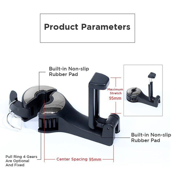 Car Headrest Hook Handbag Storage Holder with size