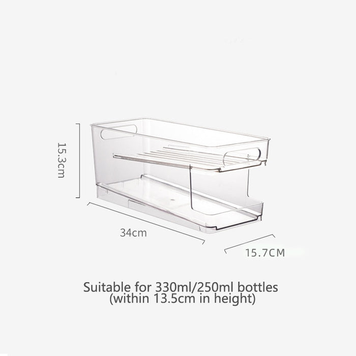 2-Tier Auto-Scrolling Refrigerator Drinks Can Bottle Organizer Bottle Holder for Fridge