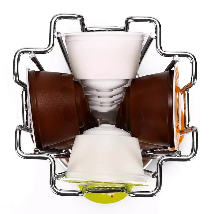 24 Coffee Pod Holder - Rotating Chrome Tower Storage Stand for Coffee Capsules