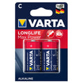 2x Varta Longlife Max Power R14 alkaline batteries