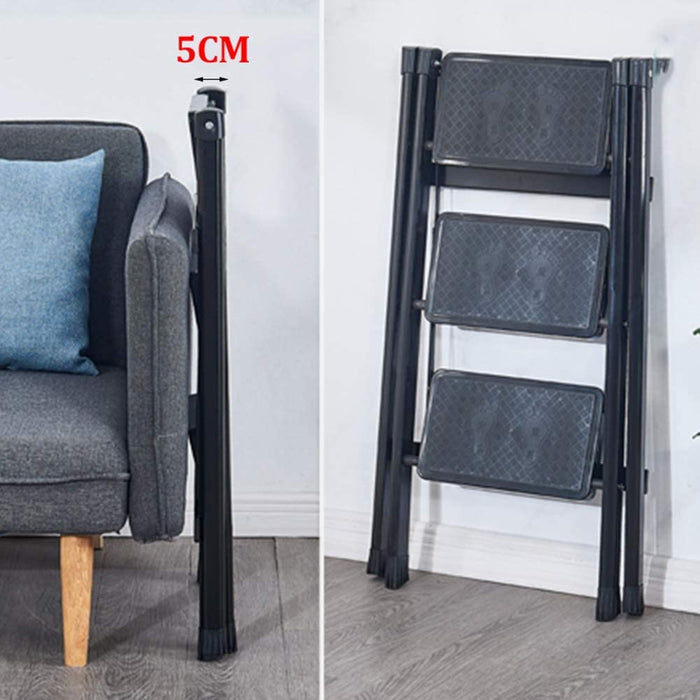 3-Step Stool Ladder with Wide Pedals, Folding Storage Shelf, Load 150 Kg