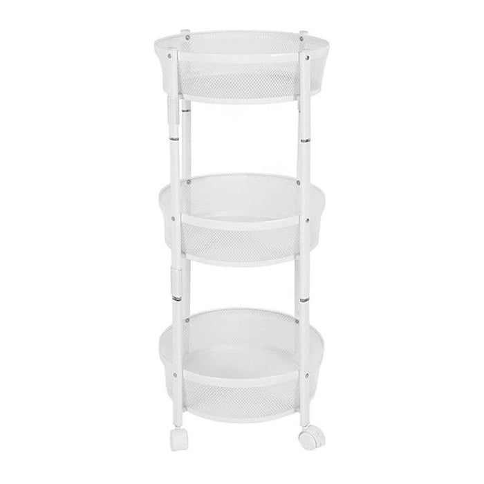 3-Tier Circular Storage Rack with mesh shelves on a white background