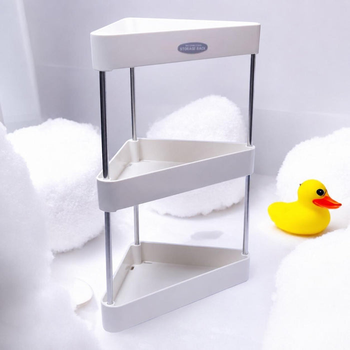 Corner shelf with a yellow rubber duck on a white background