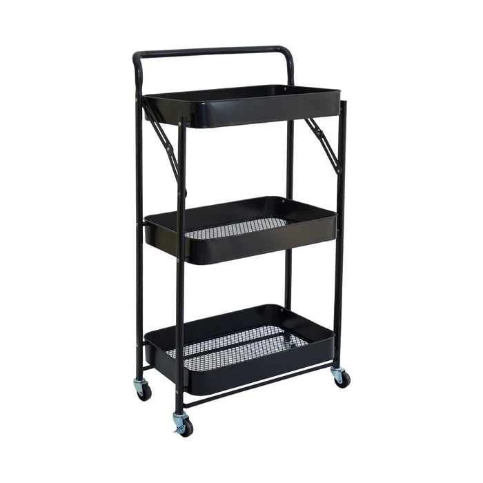 3-Tier Rolling Metal Storage Cart with three shelves on a white background