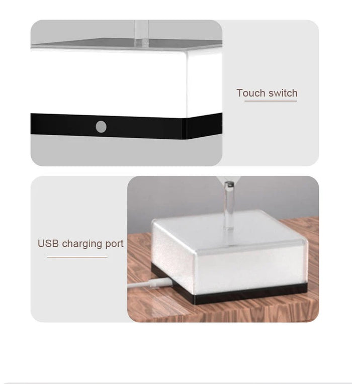 3D Rotating Night Light - Collage image locates the charging port and touch switch