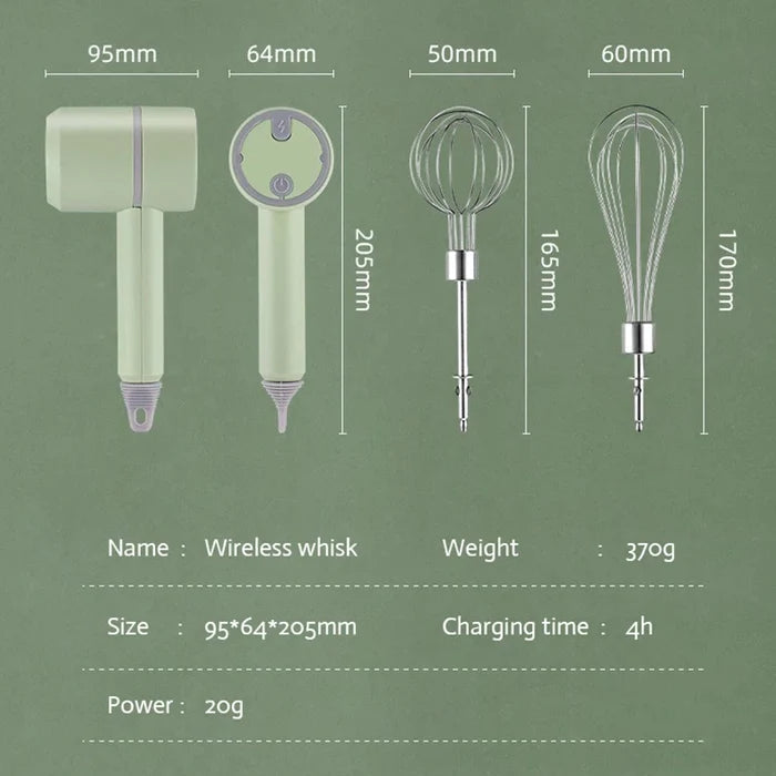 3in1 Wireless USB Garlic Chopper Egg Beater 3-Speed Control Waterproof with 2 Mixing Rods