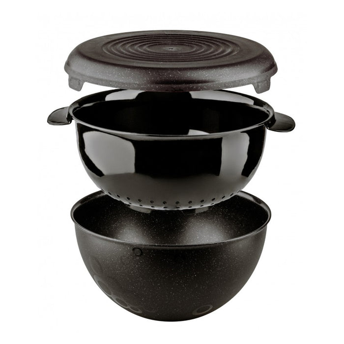 3L Cosmos Black Bowl Set with Lid & Colander - Practical Kitchen Essential (#10072199)