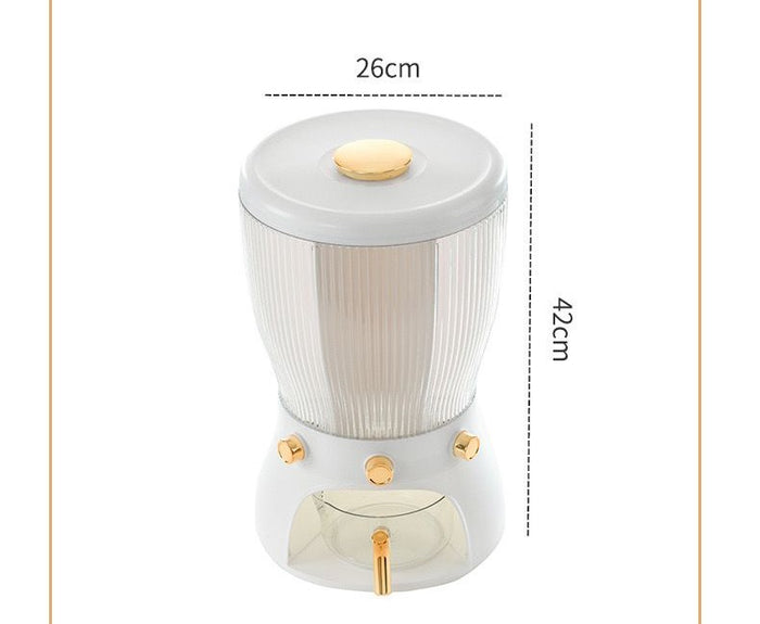 Someone taking the top off the 4-Grid 10L Kitchen Dry Food Cereal Rice Dispenser Storage with its size