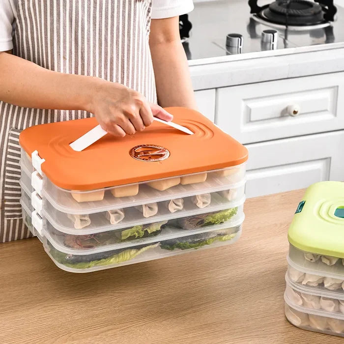 4 Layer Large Capacity Stackable Dumpling Snack Storage Box with Freshness Timer