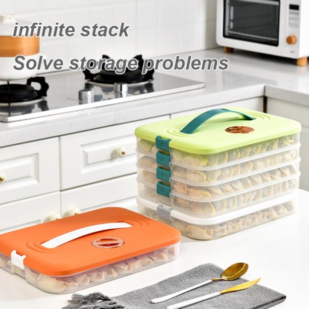 4 Layer Large Capacity Stackable Dumpling Snack Storage Box with Freshness Timer