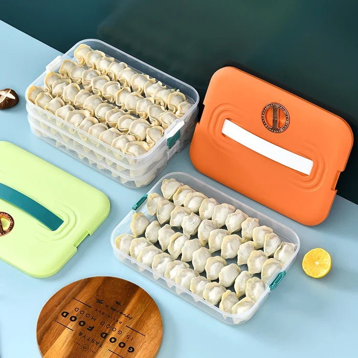 4 Layer Large Capacity Stackable Dumpling Snack Storage Box with Freshness Timer