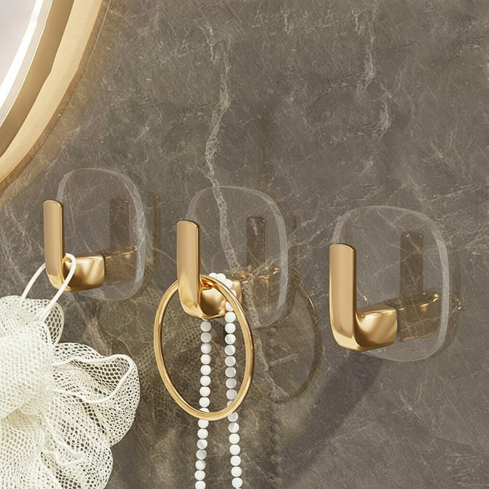 Water Ripple Adhesive Wall Hooks are  Fixed on Bathroom Wall and Some Essentials are Hanged on it.