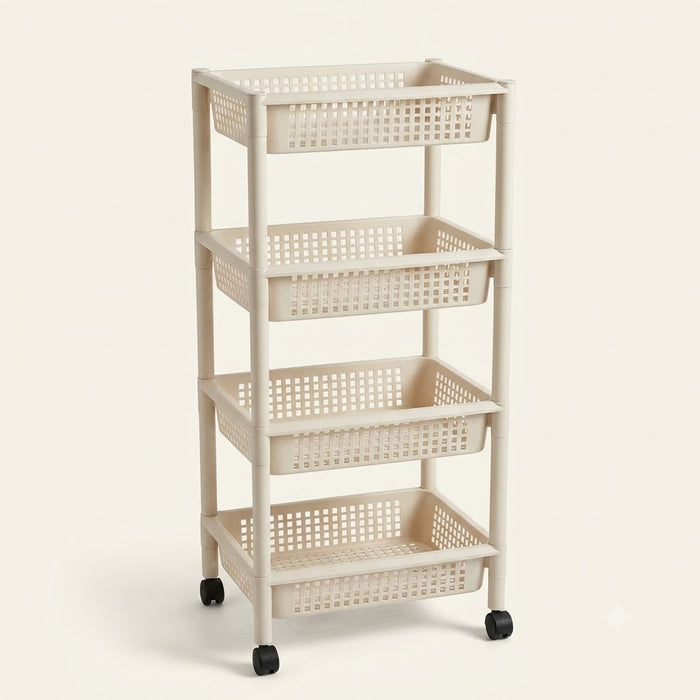 4 Tier Rolling Storage Cart, Home Multi-Purpose Basket Organizer Rack