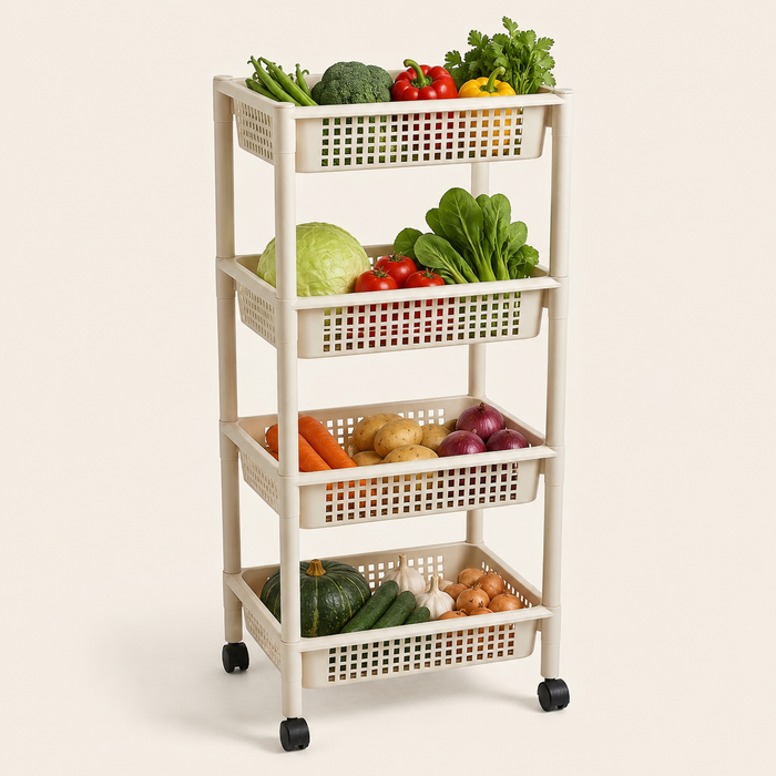 4 Tier Rolling Storage Cart, Home Multi-Purpose Basket Organizer Rack