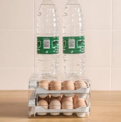 Bottle on top of the Double Layer Egg Storage Drawer