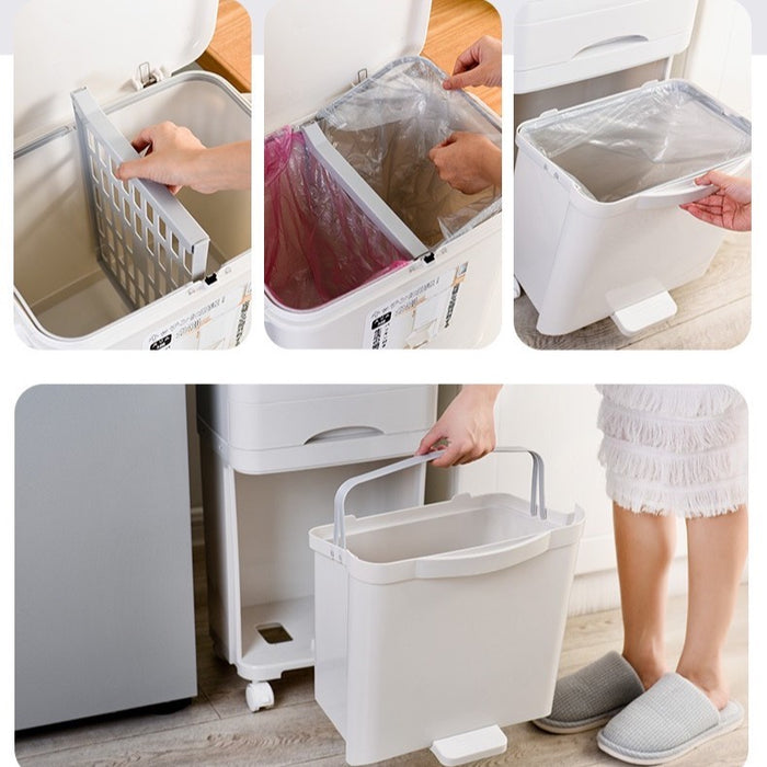 42L Large Garbage Trash Cans Kitchen Storage Vertical Waste Bin with Wheel