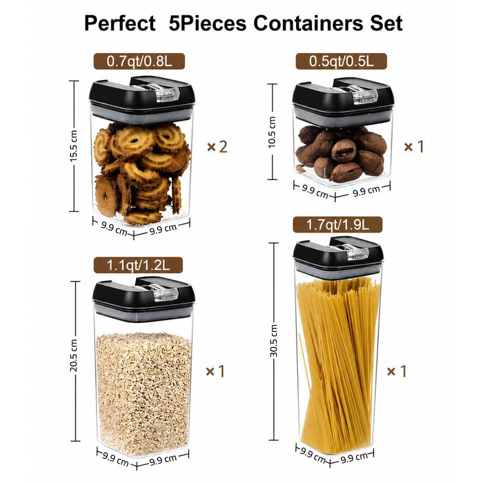 5 Pcs Airtight Food Storage Containers Set, Kitchen Organizer Jars