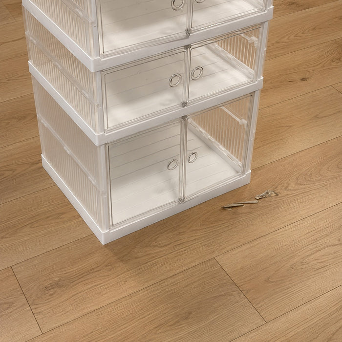 6-Layer Foldable Shoe Storage Cabinet with clear drawers on a wooden floor