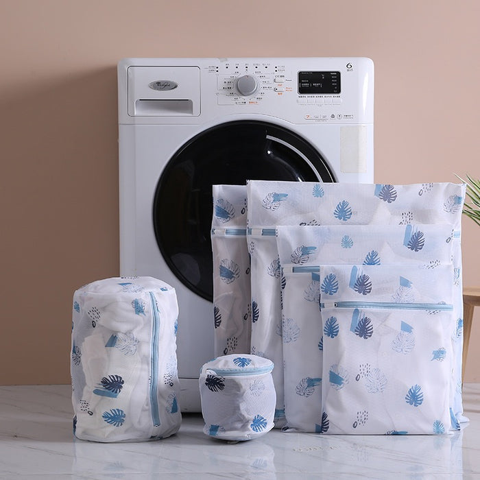 Mesh Laundry Bags Set - Blue Leaves Design