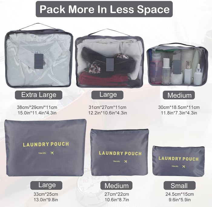 Size Of 6 Pcs Travel Organizer Bag.