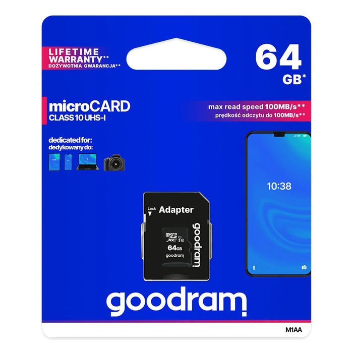 64GB microSD memory card with class 10 adapter Goodram