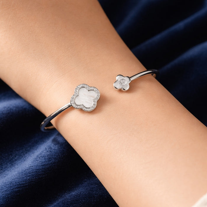 925 Silver Blossom Clover Kada for Women | Adjustable Sterling Silver Bracelet