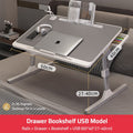 Laptop, headset, and book neatly arranged on the Adjustable Bed Laptop Table – a Foldable Lifting Desk for a versatile and comfortable workspace