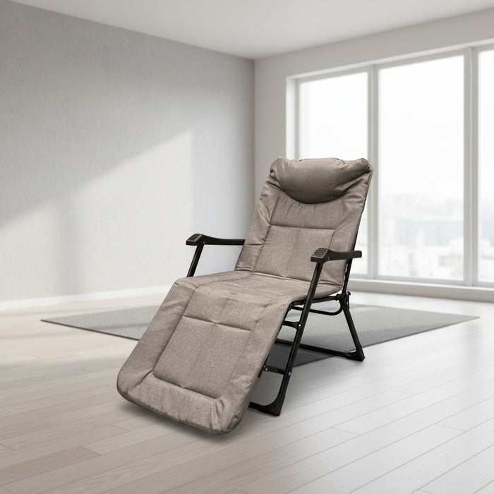 An Adjustable Folding Camping Chair Bed in Indoor.