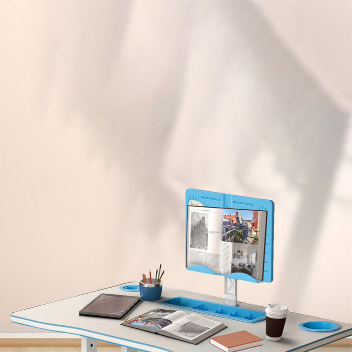 An Adjustable Kids Study Table and Chair Set  is Organized with Study Materials.