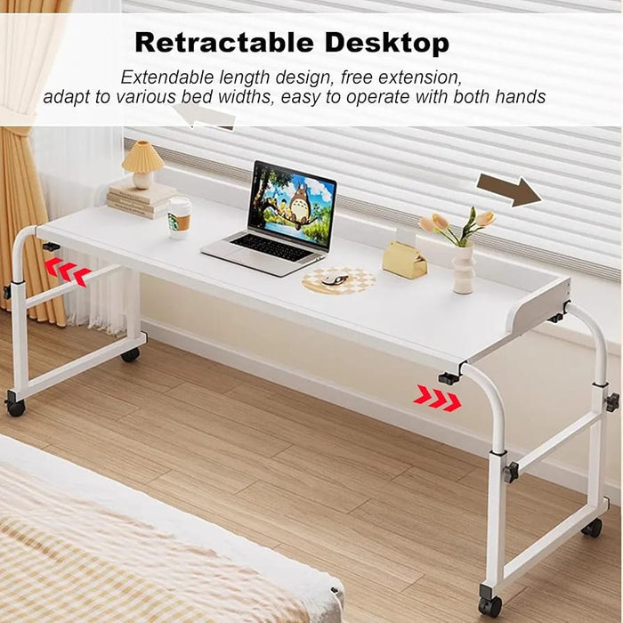 Adjustable Overbed Table With Laptop  is Placed on the Side Of Bed.