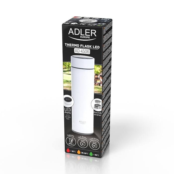 Adler thermos flask, LED touchscreen display, 473 ml capacity, white, AD 4506