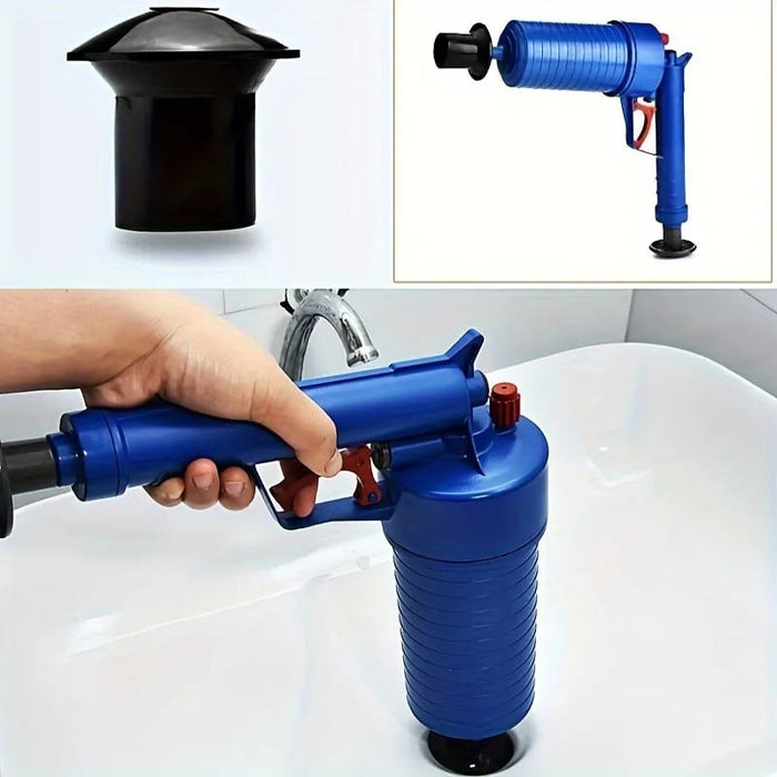 A Person is Using Air Drain Blaster in Washbasin.