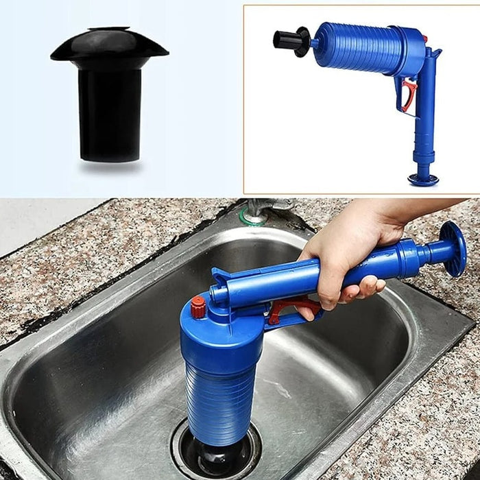 A Person is Using Air Drain Blaster in Sink.