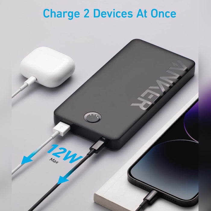 Airpod and Mobile Phone are Connected to Anker 323 Power Bank 10,000mAh (PowerCore PIQ) Series 3 - A1334H11.