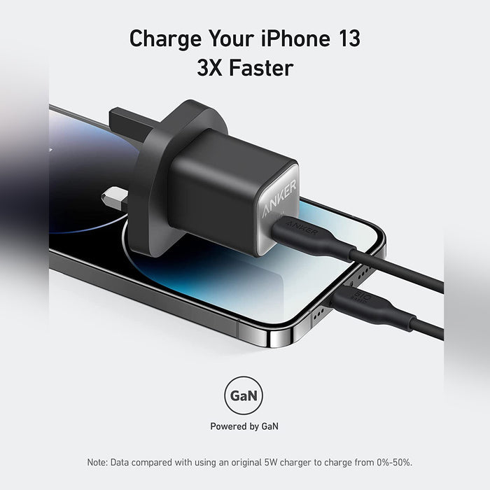 Anker 511 Charger (Nano 3, 30W) Series 5 is Connected and Placed Above Mobile Phone