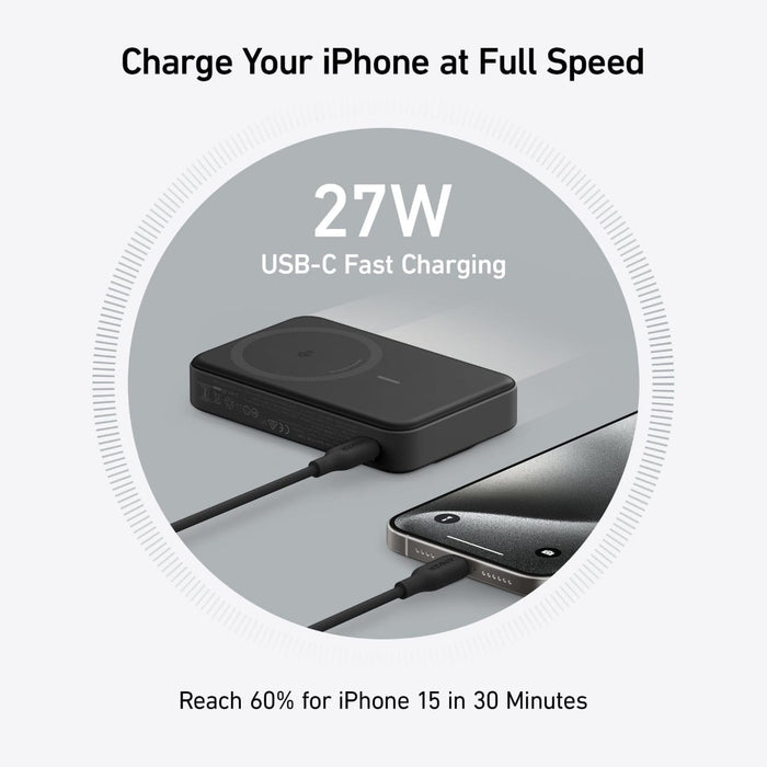 Anker MagGo 10,000mAh Power Bank is Connected to Mobile Phone.