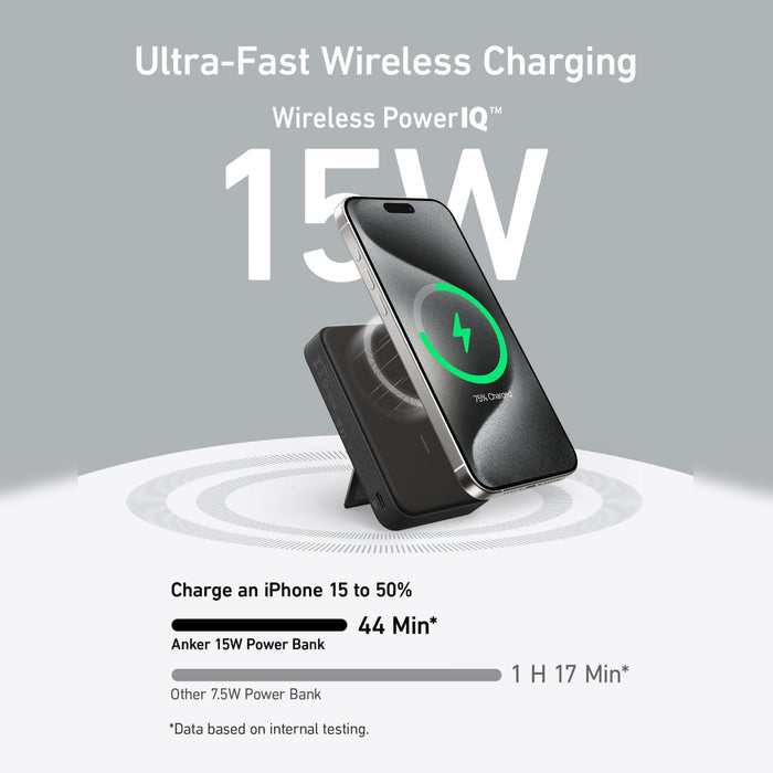 Charging a Mobile Phone Using Anker MagGo 10,000mAh Power Bank.