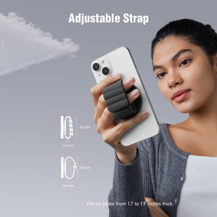Phone held securely with magnetic grip.