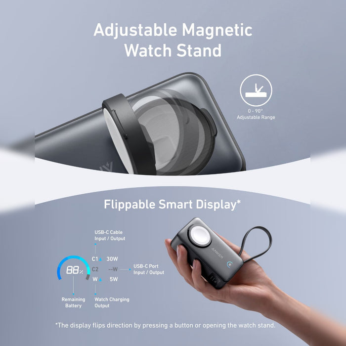 A person is Holding Anker MagGo Power Bank (10K, 35W, For Apple Watch).