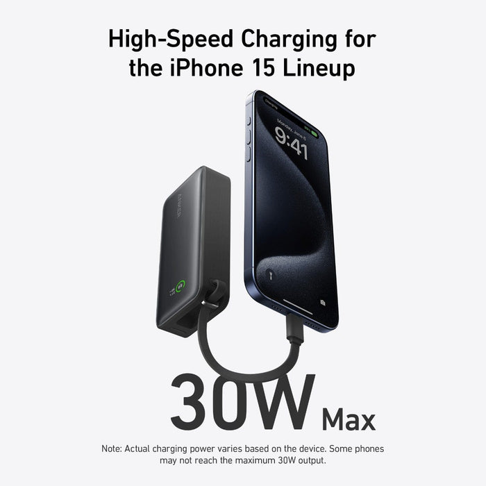 Anker Nano Power Bank (30W, Built-In USB-C Cable),10,000mAh- A1259H11 is Connected to Mobile Phone.