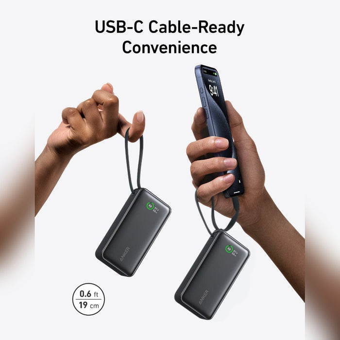 Two Person's Are Holding Anker Nano Power Bank (30W, Built-In USB-C Cable),10,000mAh- A1259H11