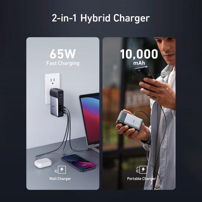 A Person is Holding ANKER 733 Power Bank (GaNPrime PowerCore 65W) and Mobile Phone.