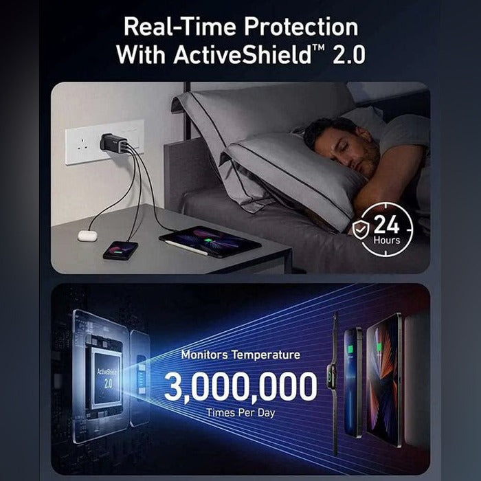 A Person is Sleeping By Keeping His Phone in Charging Using Anker Prime 737 Charger (GaNPrime 120W) - A2148211.