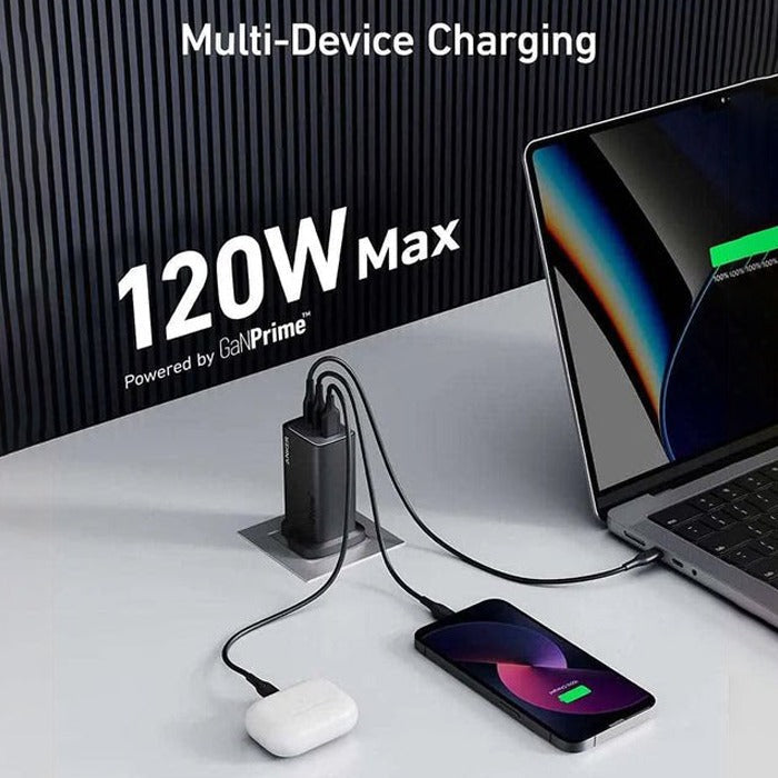 A Phone, Airpod, Laptop is Kept for Charging Using Anker Prime 737 Charger (GaNPrime 120W) - A2148211.