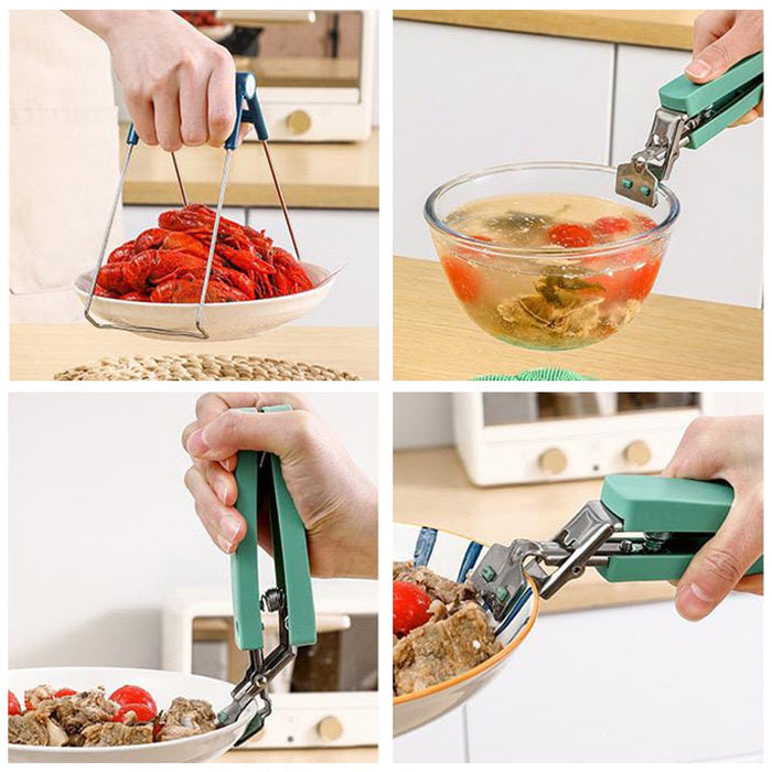 A Person is Using Holding Different Dishes With  Anti-scald Dish Clip Set Kitchen Gadgets